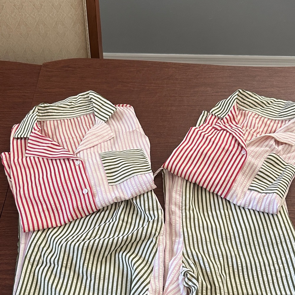 Striped Pajama Set in Red and Green mother/daughter